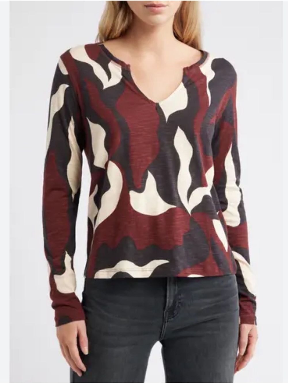 Sanctuary Print Split Neck Knit Top Small